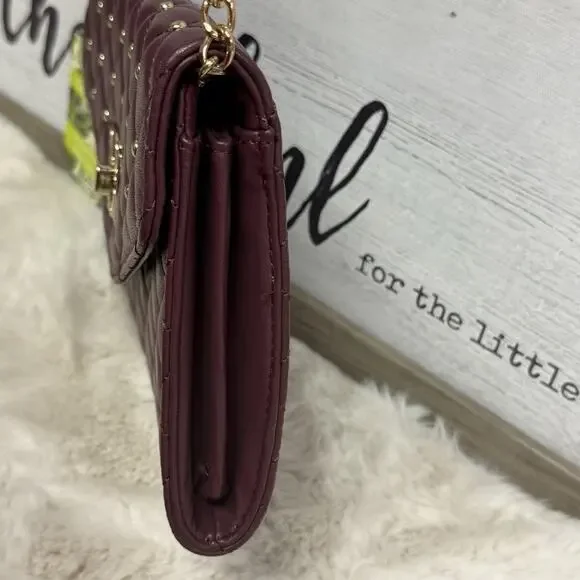 Badgley Mischka Plum Diamond Quilt Convertible Crossbody Bag Vegan NEW NWT - Picture 5 of 14